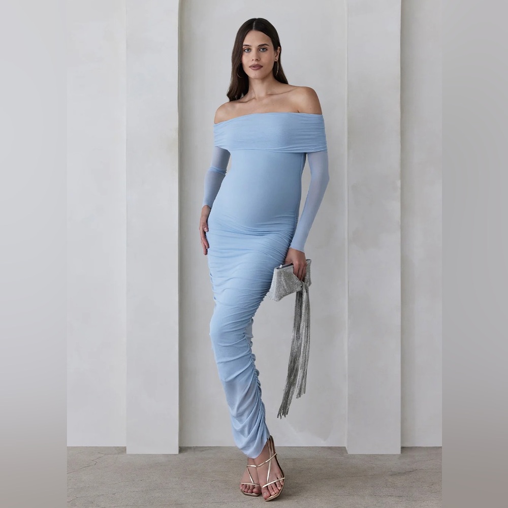 Elegant Off-Shoulder Blue Maxi Dress
